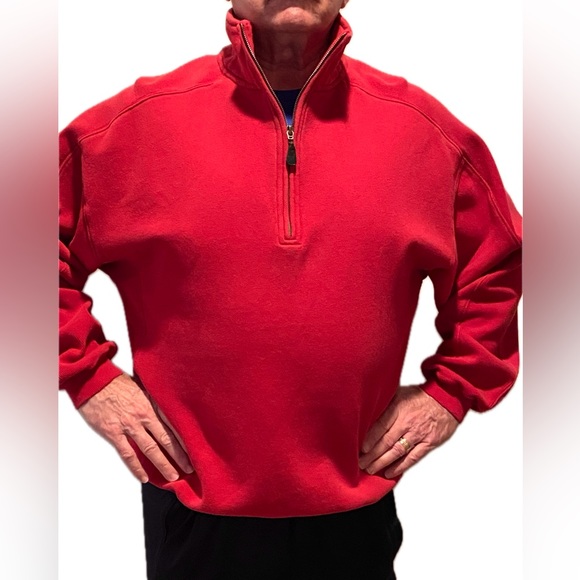 BACK PORCH Red Cotton Sweatshirt Classy 1/4 Zip Sporty Sugg Size L Great Cond - Picture 1 of 10